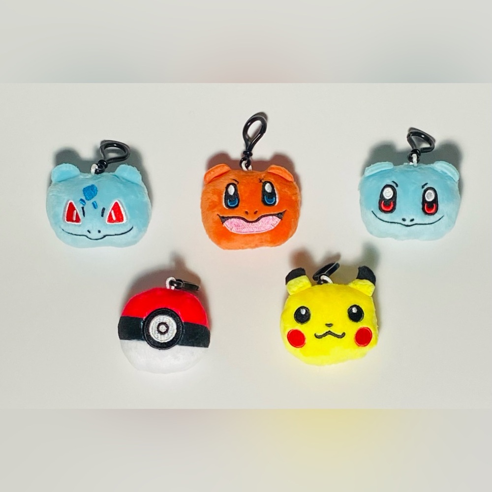 Pokemon Plush Clip Keychain Lot Bulbasaur Charmander Squirtle Poké Ball Pikachu